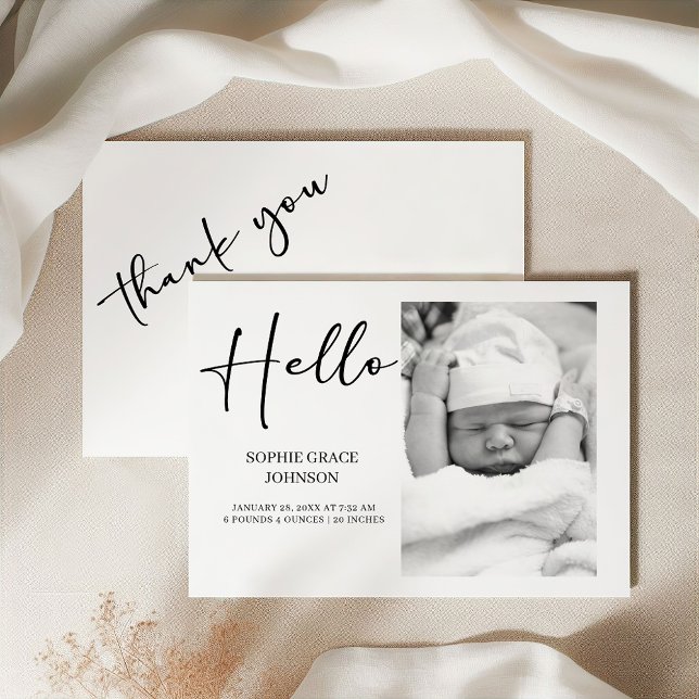Convites Black Modern Simple Script Baby Announcement (Criador carregado)