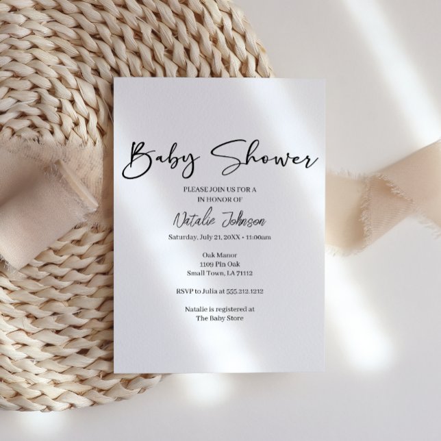 Convites Black Modern Simple Script Baby Shower Invitation (Criador carregado)