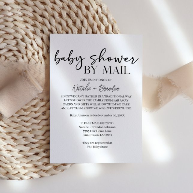 Convites Black Modern Simple Script By Mail Baby Shower (Criador carregado)
