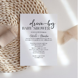 Convites Black Modern Simple Script Drive-By Baby Shower
