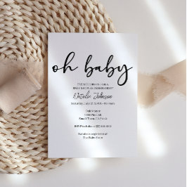 Convites Black Modern Simple Script Oh Baby Shower
