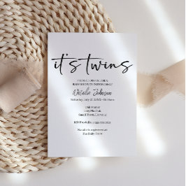 Convites Black Modern Simple Script Twins Baby Shower