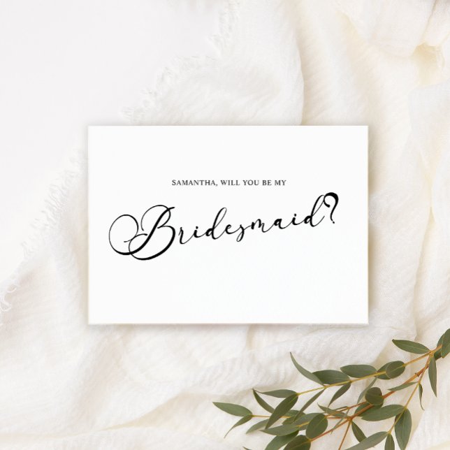 Convites Black Modern Simples Script Be My Bridesmaid White (Criador carregado)