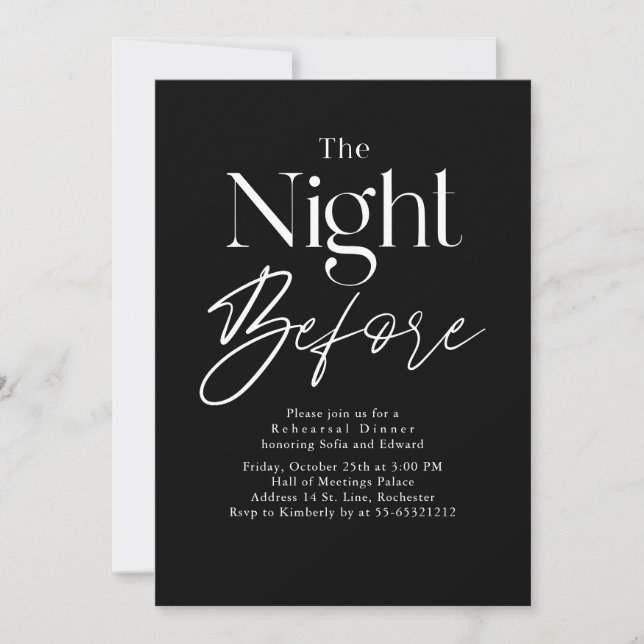 Convites Black Modern Typography Rehearsal Dinner (Frente)
