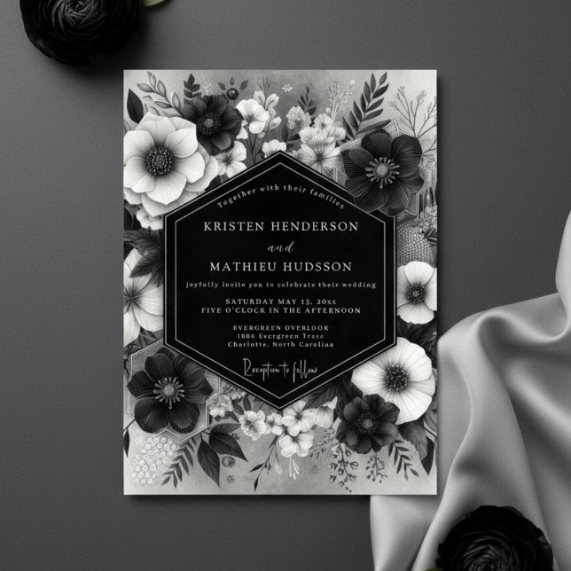 Convites Black Moody Floral Romance Wedding (Criador carregado)