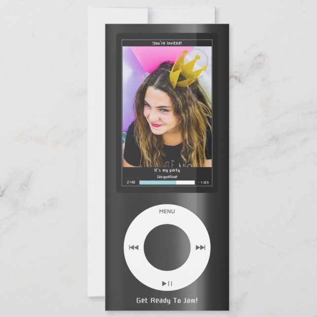 Convites Black MP3 Music Player II Birthday (Frente)