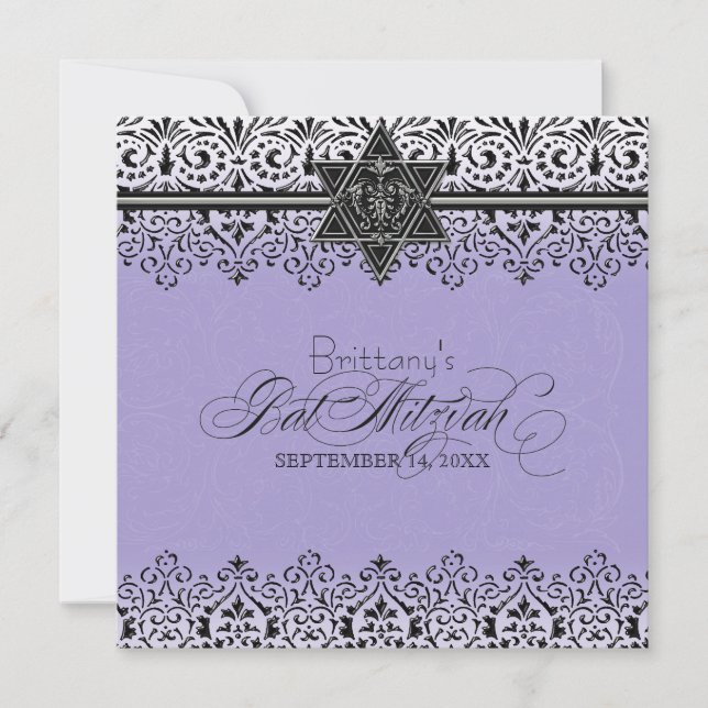 Convites Black n White Lace Olha O Bat De Prata Mitzvah Con (Frente)