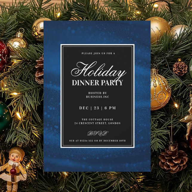 Convites Black & Navy Blu Sequins Xmas Holiday Dinner Party (Black & Navy Blu Sequins Xmas Holiday Dinner Party Invitation)