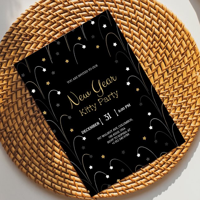 Convites Black New Year invitation card with gold (Criador carregado)