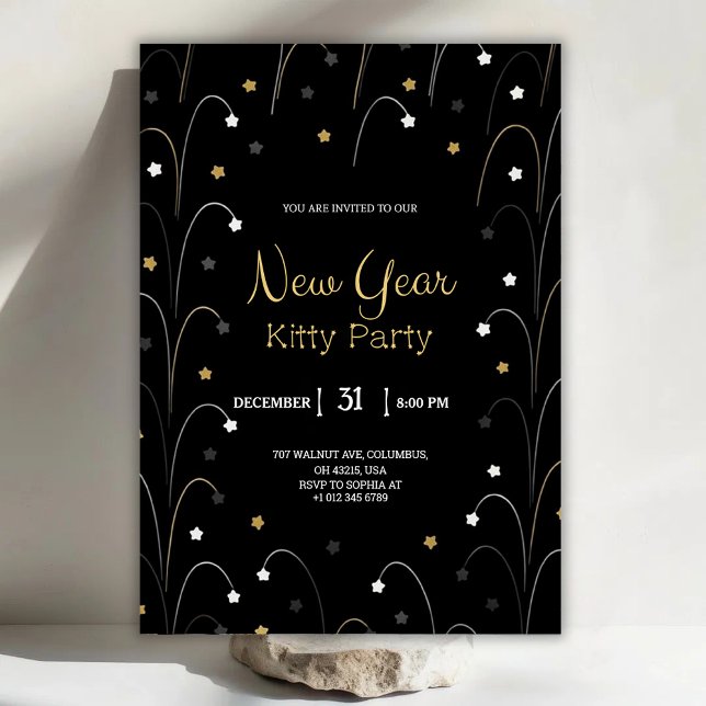 Convites Black New Year invitation card with gold (Criador carregado)