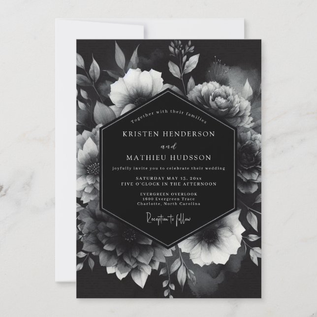 Convites Black Opulent Floral Romance Wedding (Frente)