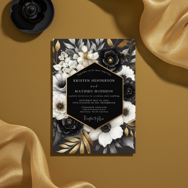 Convites Black Opulent Floral Wedding (Criador carregado)