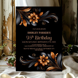 Convites Black Orange Floral 95th Birthday Party