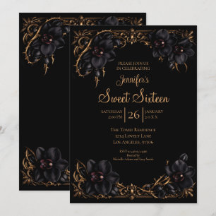 Convites Black Orchids Gótico Sweet 16