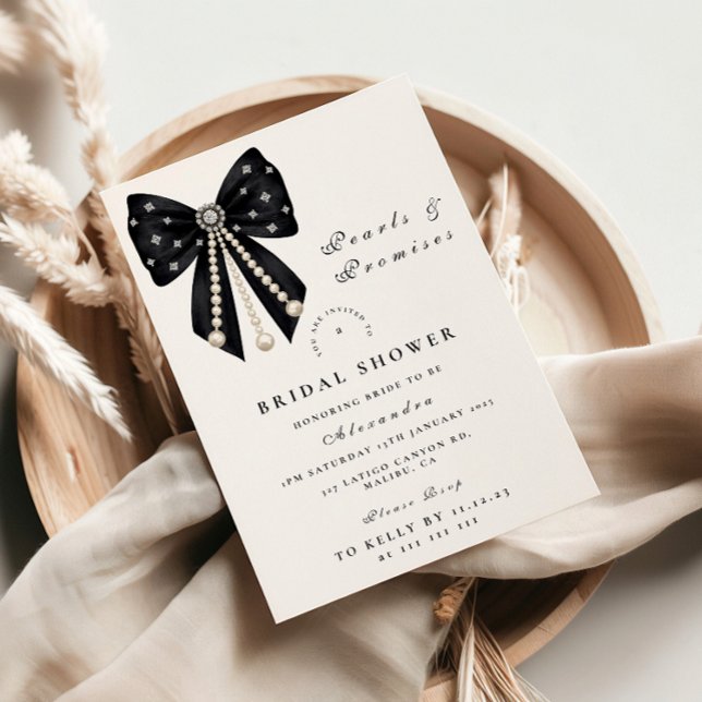 Convites Black Pearl Bow Bridal Shower (Criador carregado)