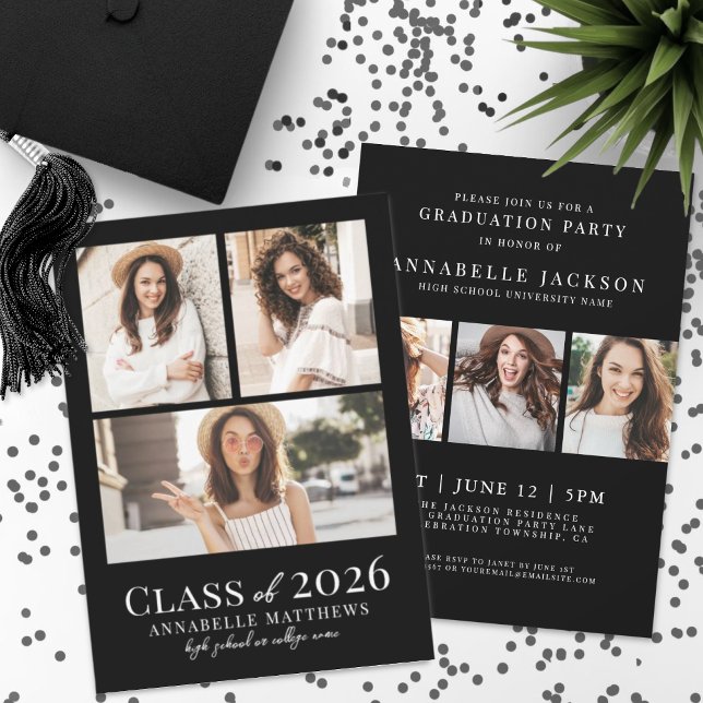 Convites Black Photo Graduation Party Invitation (Black Photo Graduation Party Invitation)