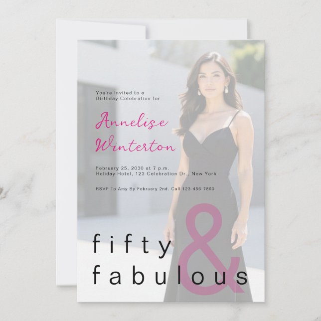 Convites Black Pink 50 and Fabulous 50th Birthday Party (Frente)