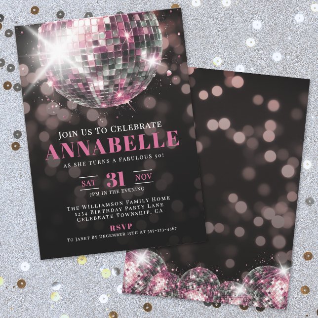 Convites Black Pink Adult 50th Birthday Party (Black Pink Adult 50th Birthday Party Invitation)