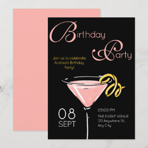 Convites Black pink coquetel sofisticado de aniversário