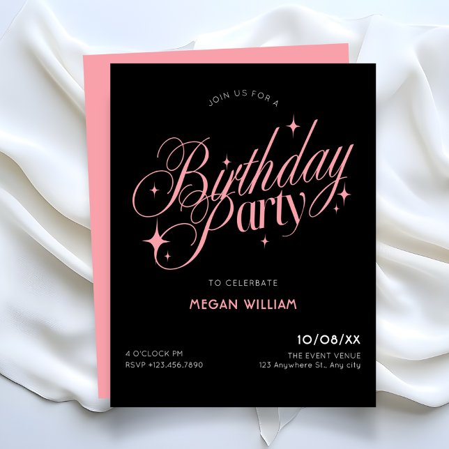 Convites Black Pink elegant birthday (Criador carregado)