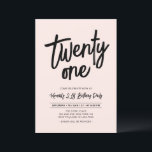 Convites Black & Pink | Festa de Aniversário Chic Twenty On<br><div class="desc">Celebre seu dia especial com este convite de festa de aniversário de 21 anos simples e elegante. Este design apresenta uma escrita à mão chic com um layout limpo na combinação de cores preto e rosa bege. Mais designs disponíveis na minha loja BaraBomDesign.</div>
