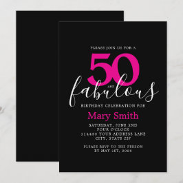 Convites Black Pink Fifty and Fabulous 50th Birthday Party