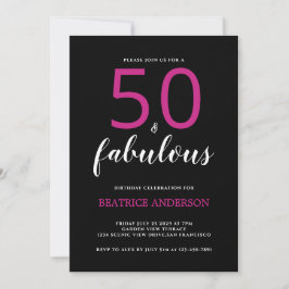 Convites  Black Pink Fifty and Fabulous Fiftieth Birthday