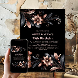 Convites Black Pink Floral Birthday Party