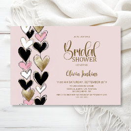 Convites Black Pink Gold Hearts Bridal Shower
