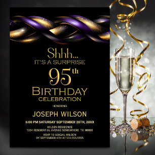 Convites Black Purple Dourado Surprise 95th Festa de aniver