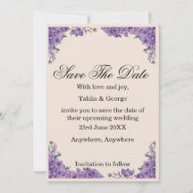 Black & Purple Jacaranda Flowers Save the Date 