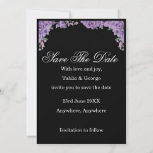 Black & Purple Jacaranda Flowers Save the Date 