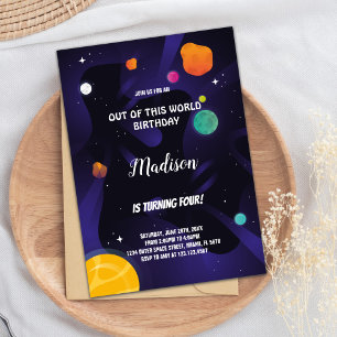 Convites Black Purple Outer Space Birthday Invitations