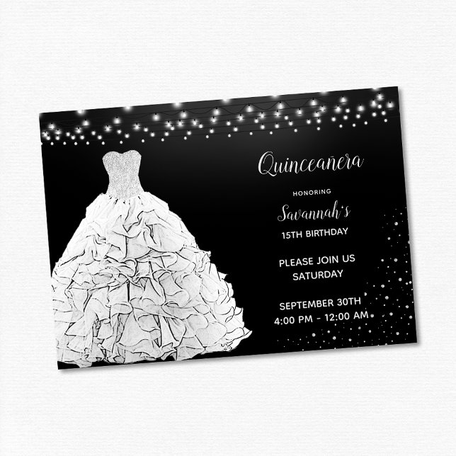 Convites Black Quinceanera Princess White Lights (Criador carregado)