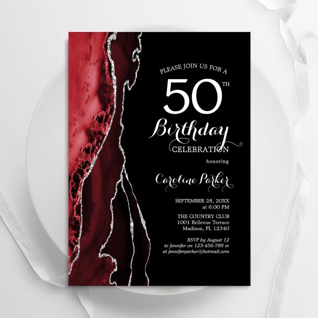 Convites Black Red Agate 50th Birthday (Criador carregado)