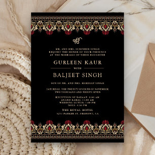 Convites Black Red Cream Ikat Anand Karaj Casamento Sikh