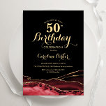 Convites Black Red Dourado Agate 50º aniversário<br><div class="desc">Preto,  vermelho e dourado agata 50º convite de aniversário. Elegante design moderno com aquarela agate marble geode background,  faux glitter gold e typografia script font. Trendy convida o cartão perfeito para uma comemoração de dia das mulheres na moda. Impressos convites Zazzle ou modelo de impressão digital instantânea para download.</div>