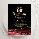 Convites Black Red Dourado Agate 60º aniversário<br><div class="desc">Preto,  vermelho e dourado,  60º convite de aniversário. Elegante design moderno com aquarela agate marble geode background,  faux glitter gold e typografia script font. Trendy convida o cartão perfeito para uma comemoração de dia das mulheres na moda. Impressos convites Zazzle ou modelo de impressão digital instantânea para download.</div>