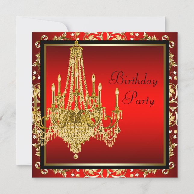 Convites Black Red Gold Lustre Aniversário Festa (Frente)