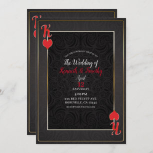 Convites Black & Red King of Hearts Card Elegant Wedding