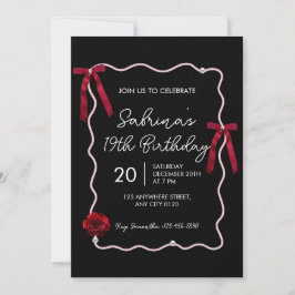 Convites Black Red Modern Coquette 19th Birthday Invitation