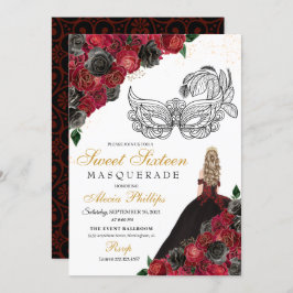 Convites Black Red Princess Tiara Mascarada Sweet 16