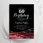 Convites Black Red White Agate 60º aniversário<br><div class="desc">Preto,  vermelho,  branco e prateado agate 60º convite de aniversário. Elegante design moderno com aquarela agate marble geode background,  faux glitter prata e tipografia. Trendy convida o cartão perfeito para uma comemoração de dia das mulheres na moda. Impressos convites Zazzle ou modelo de impressão digital instantânea para download.</div>