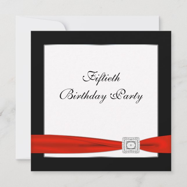 Convites Black Red Womans 50th Festa de aniversário (Frente)