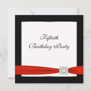 Convites Black Red Womans 50th Festa de aniversário