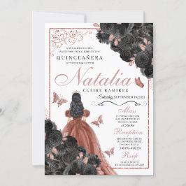 Convites Black Rosa Dourada Butterfly Princess Quinceañera