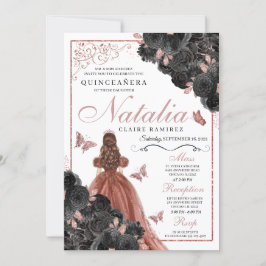 Convites Black Rosa Dourada Butterfly Princess Quinceañera
