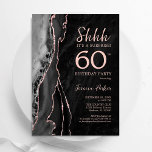 Convites Black Rosa Dourado Agate Surpresa 60º aniversário<br><div class="desc">Ouro preto e rosa agata surpresa 60º convite de aniversário. Elegante design moderno com aquarela agate marble geode background, faux glitter rosa gold e typografia script font. Trendy convida o cartão perfeito para uma comemoração de dia das mulheres na moda. Impressos convites Zazzle ou modelo de impressão digital instantânea para...</div>