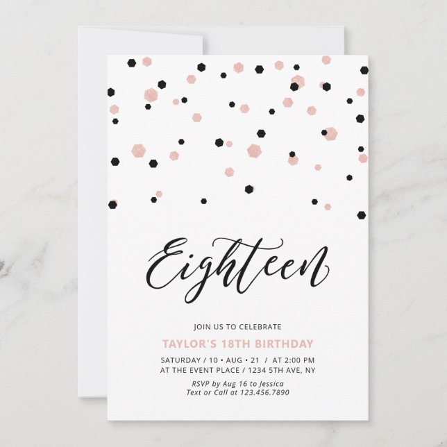Convites Black & Rosa gold Girl 18th Teen Festa de aniversá (Frente)