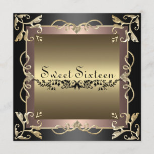 Convites Black & Rosa Swirl Sweet 16 Aniversário